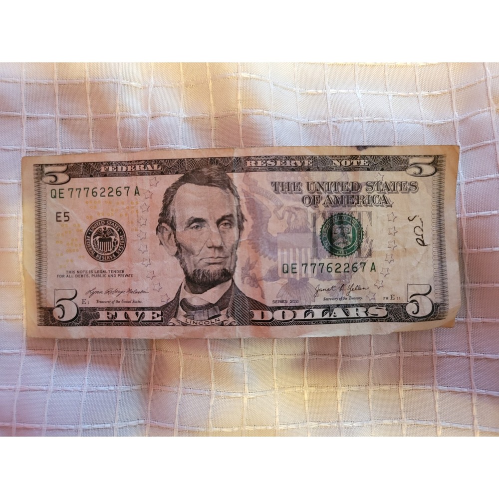 2021 5 Dollar Bill Trinary Fancy Serial Number 77762267 Federal Reserve Note